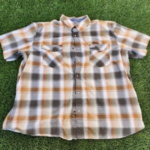Carhartt Men's Plaid Short Sleeve Shirt 3XL Brown and Gray Relaxed Fit Pockets